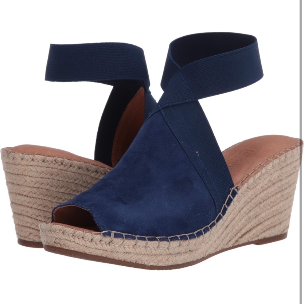 Kenneth Cole Navy Blue Espadrille Wedge Sandals